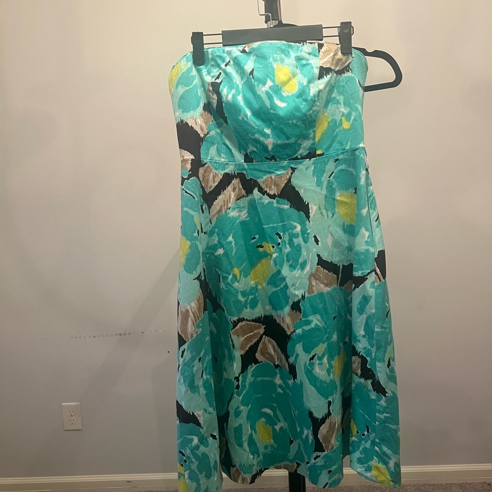 Strapless carole little aqua, yellow and black summer dress size 8